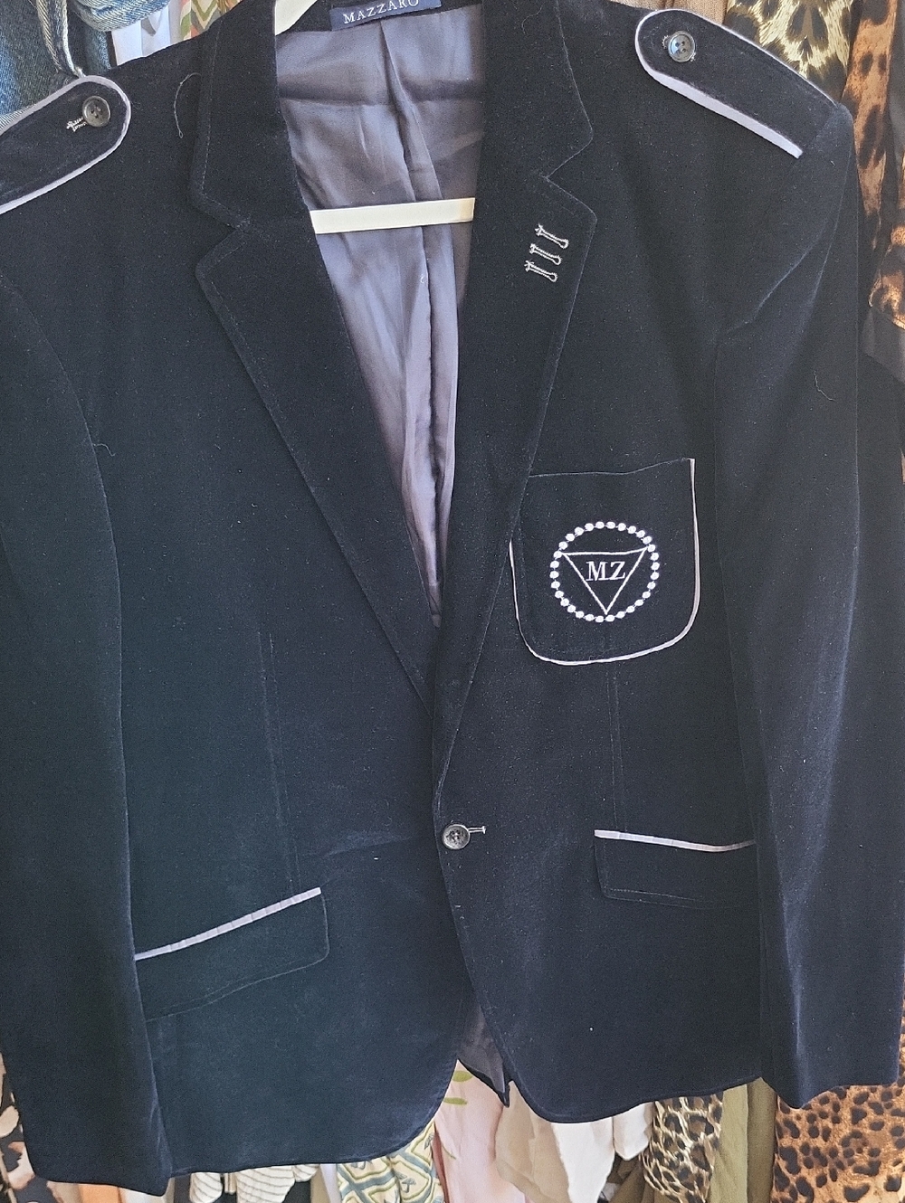 Mazzaro Men's Black Velvet Blazer with Contrast Piping